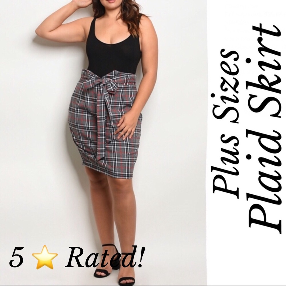 Plus Size Gray Plaid Skirt